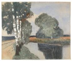 Markovic jelzéssel: Vízparti táj. Akvarell, papír, kartonra kasírozva, 47x57 cm