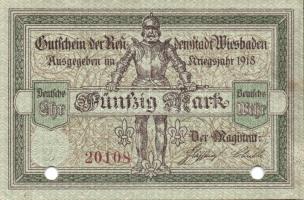 Német Birodalom/Weimari Köztársaság/Wiesbaden 1918. 50M hivatalos érvénytelenítéssel T:I