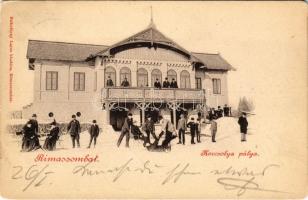 1903 Rimaszombat, Rimavska, Sobota; Korcsolya pálya télen. Rakottyay Lajos kiadása / ice skating hall, rink, winter sport