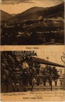 1918 Kudzsir, Kudsir, Cugir; tájkép, román iskola / general view, Romanian school + "Holzabschubstelle der k.u.k. Intendanz des Militärkommandos Nagyszeben in Kidsir" (Rb)