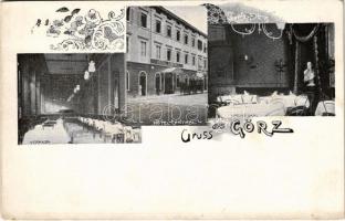 Gorizia, Görz, Gorica; Hotel Central, Veranda, Speisesaal / hotel interior, dining hall. Art Nouveau, floral