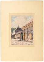 Csánky Dénes (1885-1972): Óbudai részlet, 1943 (Kulcsár utca?). Akvarell, papír, jelzett, kissé foltos. Paszpartuban. 21,5×16,5 cm