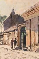 Csánky Dénes (1885-1972): Óbudai részlet, 1943 (Kulcsár utca?). Akvarell, papír, jelzett, kissé folt...