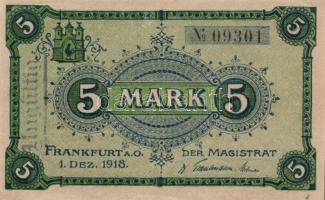 Német Birodalom/Weimari Köztársaság/Frankfurt a. Oder 1918.12.1. 5M hivatalos érvénytelenítéssel T:I