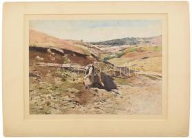 Csánky Dénes (1885-1972): Sorompó. Akvarell, papír, jelzés nélkül, kissé foltos. Paszpartuban. 22×31,5 cm