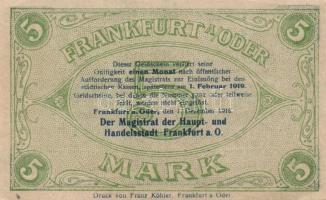 Német Birodalom/Weimari Köztársaság/Frankfurt a. Oder 1918.12.1. 5M hivatalos érvénytelenítéssel T:I