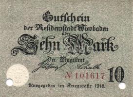 Német Birodalom/Weimari Köztársaság/Wiesbaden 1918. 10M hivatalos érvénytelenítéssel T:I