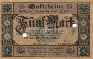 Német Birodalom/Weimari Köztársaság/Zwickau 1918.11.11. 5M hivatalos érvénytelenítéssel T:II/III