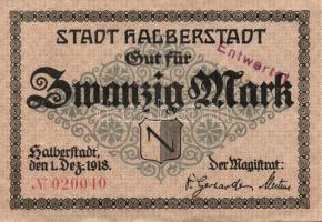 Német Birodalom/Weimari Köztársaság/Halberstadt 1918.12.1. 20M hivatalos érvénytelenítéssel T:I-