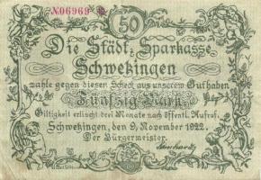Német Birodalom/Weimari Köztársaság/Schwetzingen 1922.11.9. 50M T:II