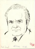 Vincze Lajos (1914-2002): Réti József színészportré melyet a színész dedikált, tus-papír, 15x25 cm