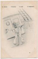 Viharban / Im Sturm / U oluji / il temporale / K.u.K. Kriegsmarine Matrose / WWI Austro-Hungarian Navy mariner humorous art postcard. G. Fano Pola 2041. 1917. Ed. Dworak style