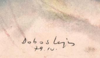 Dobos Lajos (1921-2012): Téli táj, 1979. Akvarell, papír, jelzett. Üvegezett, dekoratív fakeretben. ...