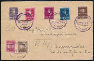 1944 Marosvásárhely helyi levél 6 klf bélyeggel ajánlott küldeményként feladva / Registered local cover with 6 stamps. Signed: Bodor
