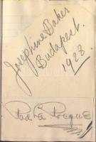 Aláírás-gyűjtemény az 1920-as évekből. Josephine Baker, Rákosi Szidi, Somlay Artúr, von Mackensen, M...