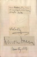 Aláírás-gyűjtemény az 1920-as évekből. Josephine Baker, Rákosi Szidi, Somlay Artúr, von Mackensen, M...