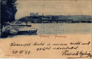 1899 (Vorläufer) Pozsony, Pressburg, Bratislava; Vasúti híd, kikötő, vár / railway bridge, castle, port (EK)