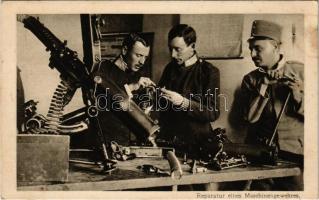 Egy gépfegyver javítása. Az Érdekes Újság kiadása / Reparatur eines Maschinengewehres / WWI Austro-Hungarian K.u.K. military, soldiers repairing a machine gun (fl)