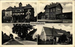 1939 Sulimierz, Adamsdorf (Myslibórz, Soldin); Schloss, Bahnhof, Dorfstrasse, Otto Hinzpeters Warenhaus / castle, railway station, street, shop (EK)