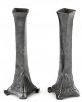 Szecessziós gyertyatartó pár, jelzett, Argentor, 1910 körül, több helyen sérült, belseje üreges, m:20cm