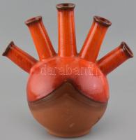 Piros retró váza, jelzett, hibátlan, m:26cm