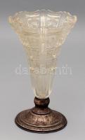 Ezüst (Ag) talpú kristály váza. jelzett, hibátlan. m: 22 cm