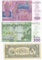 Németország DN 300E + 1000E erotikus fantázia bankjegy + Amerikai Egyesült Államok DN 1$ pornó bankj...