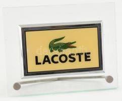 Cca. 1970 Lacoste üzleti reklámtábla, nikkelezett fém és plexi, 14x19cm