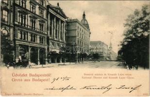 1898 (Vorläufer) Budapest VIII. Nemzeti színház és Kossuth Lajos utca, Dober Ede üzlete (EK)