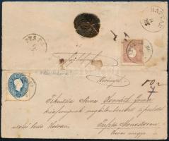 1861 1858-as 10kr (hátul) + 1861-es 15kr vegyes bérmentesítés ajánlott távolsági levélen / 1858 10kr (backside) + 1861 15kr mixed franking on registered domestic cover "KLAUSENBURG" - Pusztamonostor (Ferchenbauer EUR 600,-)