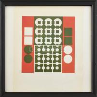 Vasarely Victor (1908-1997): Kompozíció. Ofszet, papír, jelzett, üvegezett fakeretben, 19×17,5 cm