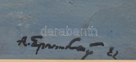 Olvashatatlan jelzéssel: Kárpátaljai téli táj. Tempera, vászon. Kissé sérült fakeretben, 25x32,5 cm