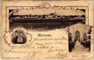 1904 Malacka, Malacky; látkép, népviselet, kolostor, belső. Wiesner Alfred kiadása / general view, folklore, monastery, interior. Art Nouveau, floral (r)