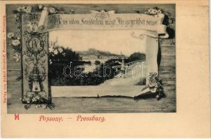 Pozsony, Pressburg, Bratislava; Aus jedem Fensterlein mögt Ihr gegrüßet sein. Verlag von Rudolf Drodtleff. Art Nouveau, floral (r)