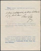 1940 Bp., "Magyar Hódolat" Pesti Vigadói Ünnepélyének Rendezőbizottságának Horthy Miklós t...