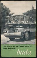 1963 Bp., a budai hegyek autóbusz-túráit ismertető, francia nyelvű, képes prospektus, kihajtható
