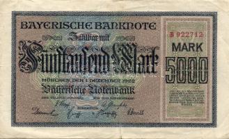 Német Birodalom/Weimari Köztársaság/München/Bayerische Notenbank 1922.12.1. 5000M T:III+