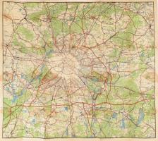 1951 Rund um Berlin, Verkehrs- und Wanderkarte / Berlin környékének térképe, 1 : 130.000, Pharus-Plan-Verlag Berlin, hajtva, kis szakadásokkal, foltos, 69x60 cm