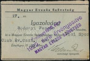 1929 Magyar Evezős Szövetség Bodonyi Ferenc igazolványa