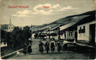 1910 Merény, Szepesmerény, Nálepkovo; Felsősor. W.L. Bp. 2731-28. / street view (kopott sarkak / worn corners)