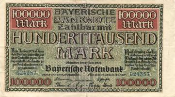 Német Birodalom/Weimari Köztársaság/München/Bayerische Notenbank 1923.6.15. 100.000M T:II/III