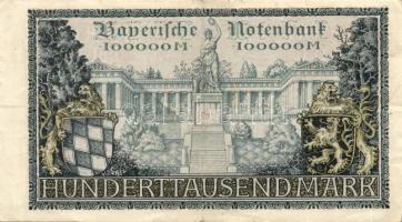 Német Birodalom/Weimari Köztársaság/München/Bayerische Notenbank 1923.6.15. 100.000M T:II/III