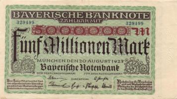 Német Birodalom/Weimari Köztársaság/München/Bayerische Notenbank 1923.8.20. 5000.000M T:II-