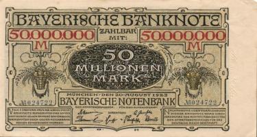 Német Birodalom/Weimari Köztársaság/München/Bayerische Notenbank 1923.8.20. 50.000.000M T:I- Kis berepedéssel a baloldalon