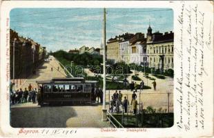 1901 Sopron, Deák tér, villamos. Blum N. kiadása. Stagl F. fényképész No. 1310. (EK)