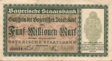 Német Birodalom/Weimari Köztársaság/München/Bayerische Staatsbank 1923.8.1. 5000.000M T:III