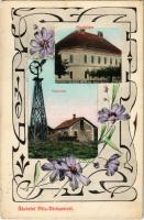 Pilisvörösvár, Községháza, Víztorony, szélmotor. Art Nouveau, floral (EK)