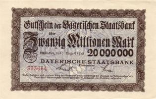 Német Birodalom/Weimari Köztársaság/München/Bayerische Staatsbank 1923.8.1. 20.000.000M T:I