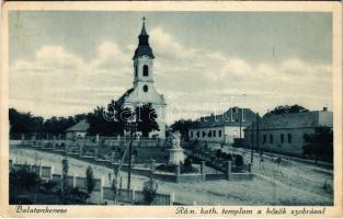 1934 Balatonkenese, Római katolikus templom, Hősök szobra, emlékmű (EK)