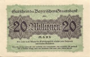 Német Birodalom/Weimari Köztársaság/München/Bayerische Staatsbank 1923.8.1. 20.000.000M T:I